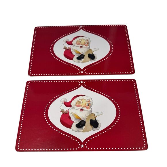 Pottery Barn Kids Santa Cork Placemats Red Christmas List Mouse Set X2 2015 GUC - Picture 1 of 9